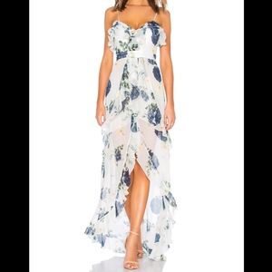 Nicholas high-low blue rose frill maxi dress NWT